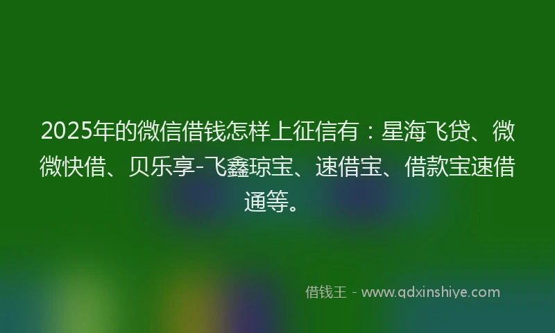 2025年的微信借钱怎样上征信有：星海飞贷、微微快借、贝乐享-飞鑫琼宝、速借宝、借款宝速借通等。