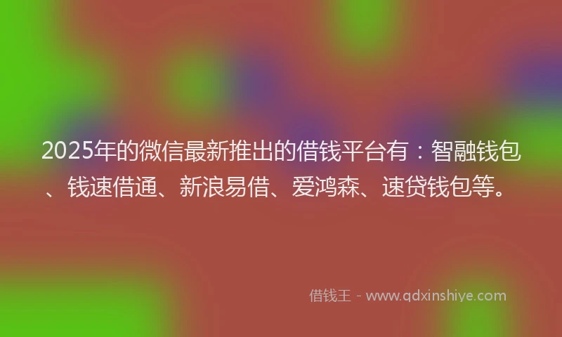 2025年的微信最新推出的借钱平台有：智融钱包、钱速借通、新浪易借、爱鸿森、速贷钱包等。