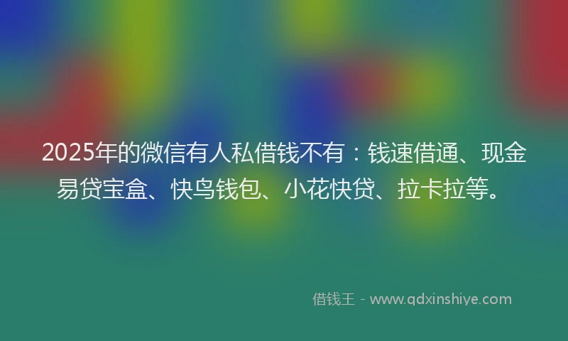 2025年的微信有人私借钱不有：钱速借通、现金易贷宝盒、快鸟钱包、小花快贷、拉卡拉等。