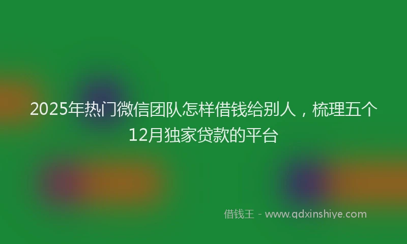 2025年热门微信团队怎样借钱给别人，梳理五个12月独家贷款的平台