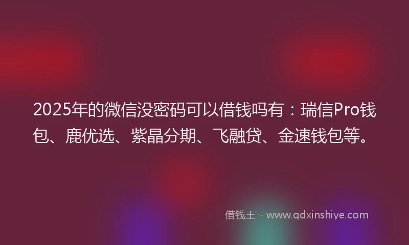 2025年的微信没密码可以借钱吗有：瑞信Pro钱包、鹿优选、紫晶分期、飞融贷、金速钱包等。