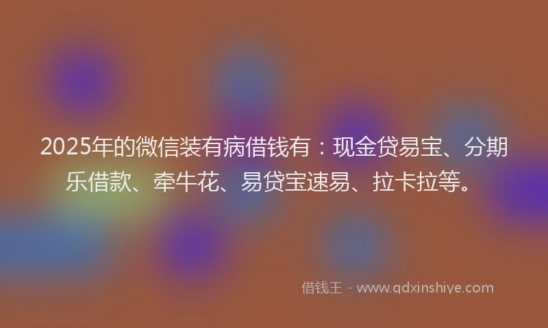 2025年的微信装有病借钱有：现金贷易宝、分期乐借款、牵牛花、易贷宝速易、拉卡拉等。