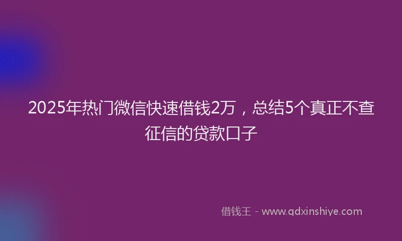 2025年热门微信快速借钱2万，总结5个真正不查征信的贷款口子