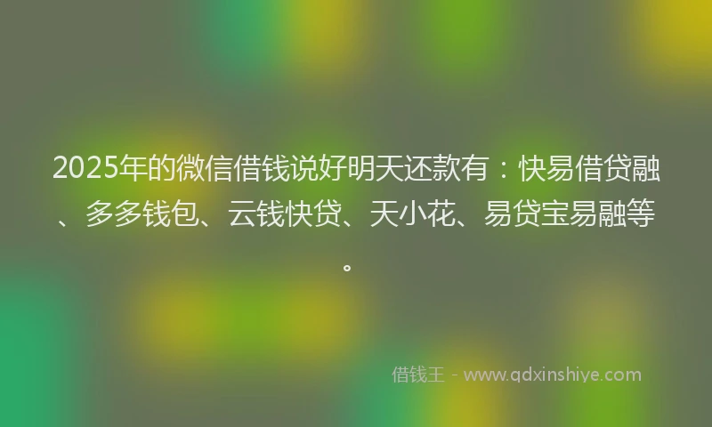 2025年的微信借钱说好明天还款有：快易借贷融、多多钱包、云钱快贷、天小花、易贷宝易融等。