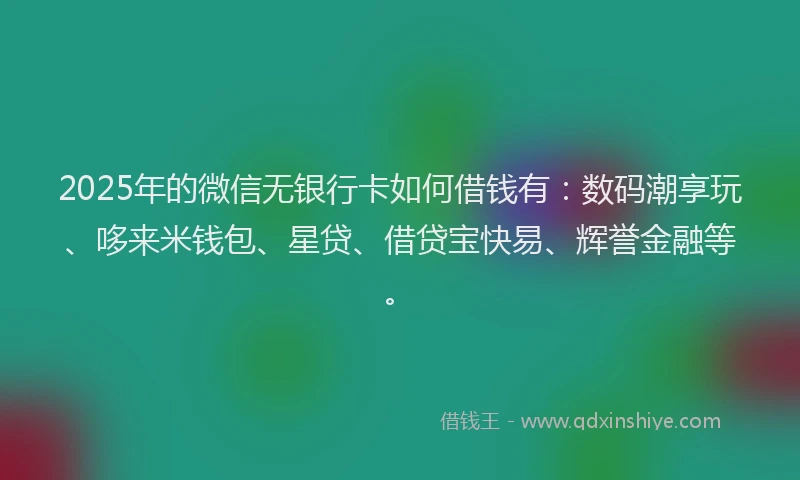 2025年的微信无银行卡如何借钱有：数码潮享玩、哆来米钱包、星贷、借贷宝快易、辉誉金融等。