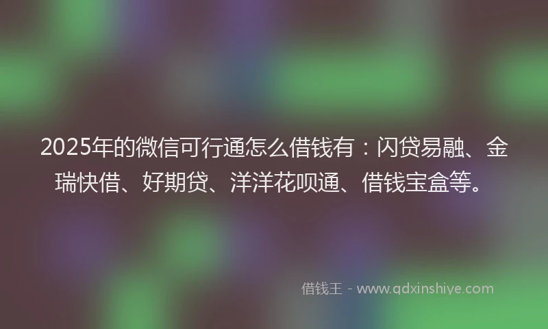 2025年的微信可行通怎么借钱有：闪贷易融、金瑞快借、好期贷、洋洋花呗通、借钱宝盒等。