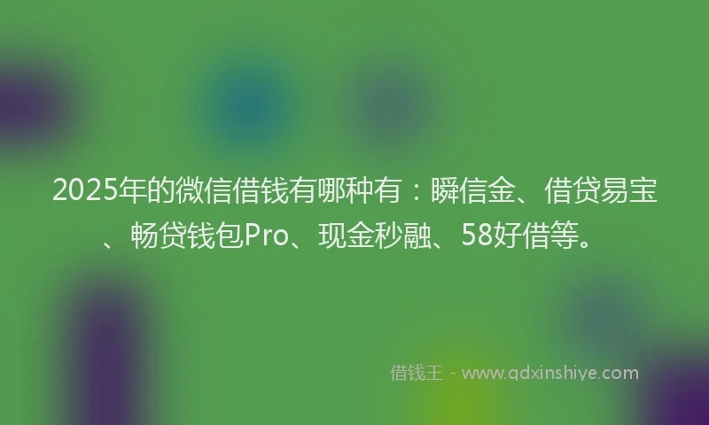 2025年的微信借钱有哪种有：瞬信金、借贷易宝、畅贷钱包Pro、现金秒融、58好借等。
