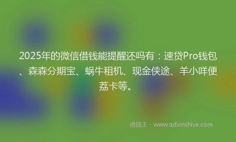 2025年的微信借钱能提醒还吗有：速贷Pro钱包、森森分期宝、蜗牛租机、现金侠途、羊小咩便荔卡等。
