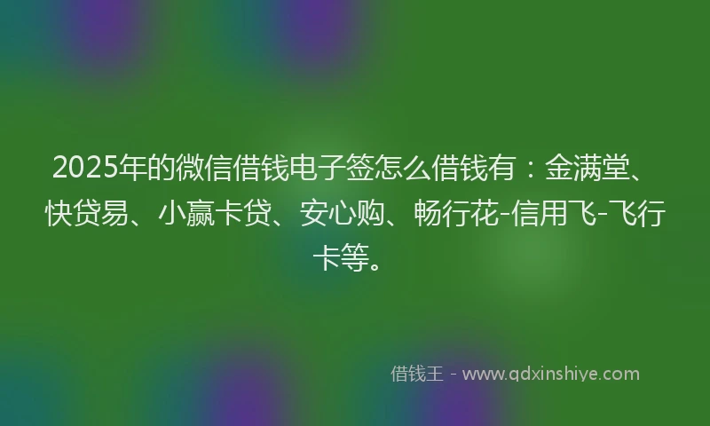 2025年的微信借钱电子签怎么借钱有：金满堂、快贷易、小赢卡贷、安心购、畅行花-信用飞-飞行卡等。