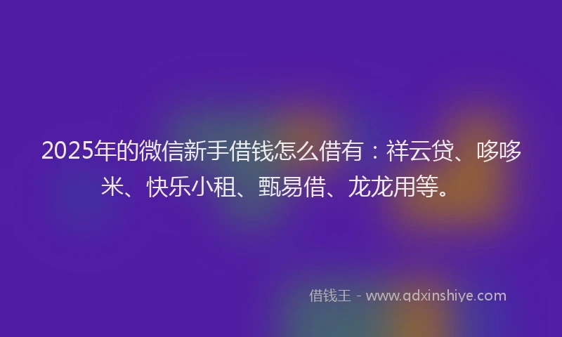 2025年的微信新手借钱怎么借有：祥云贷、哆哆米、快乐小租、甄易借、龙龙用等。