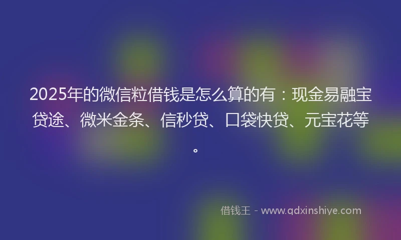2025年的微信粒借钱是怎么算的有：现金易融宝贷途、微米金条、信秒贷、口袋快贷、元宝花等。