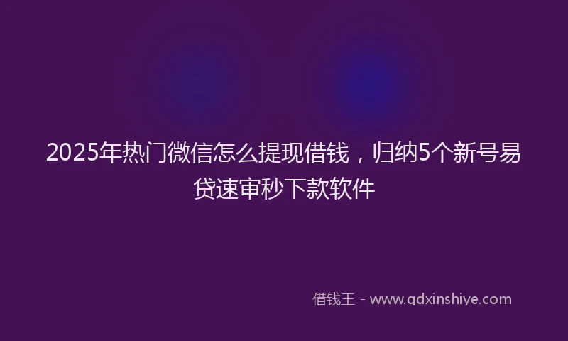 2025年热门微信怎么提现借钱，归纳5个新号易贷速审秒下款软件