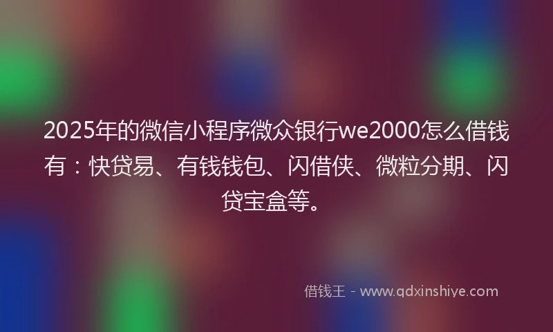 2025年的微信小程序微众银行we2000怎么借钱有：快贷易、有钱钱包、闪借侠、微粒分期、闪贷宝盒等。