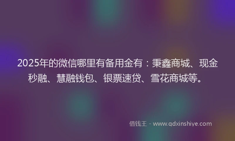 2025年的微信哪里有备用金有：秉鑫商城、现金秒融、慧融钱包、银票速贷、雪花商城等。