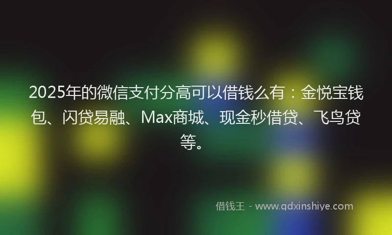 2025年的微信支付分高可以借钱么有：金悦宝钱包、闪贷易融、Max商城、现金秒借贷、飞鸟贷等。
