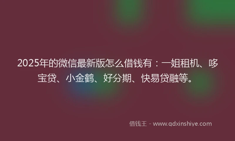 2025年的微信最新版怎么借钱有：一姐租机、哆宝贷、小金鹤、好分期、快易贷融等。