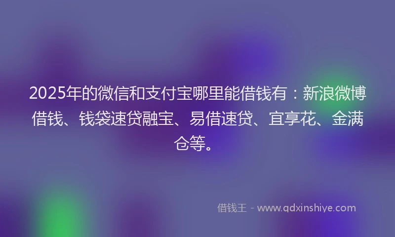2025年的微信和支付宝哪里能借钱有：新浪微博借钱、钱袋速贷融宝、易借速贷、宜享花、金满仓等。