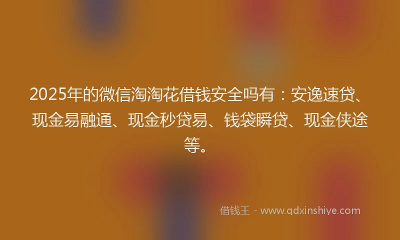 2025年的微信淘淘花借钱安全吗有：安逸速贷、现金易融通、现金秒贷易、钱袋瞬贷、现金侠途等。