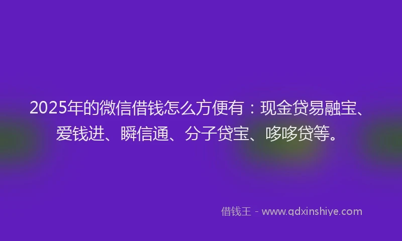 2025年的微信借钱怎么方便有：现金贷易融宝、爱钱进、瞬信通、分子贷宝、哆哆贷等。