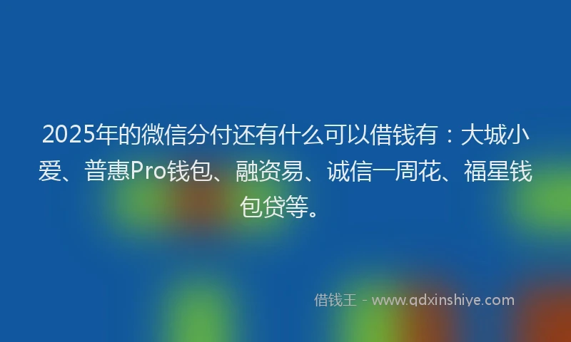 2025年的微信分付还有什么可以借钱有：大城小爱、普惠Pro钱包、融资易、诚信一周花、福星钱包贷等。