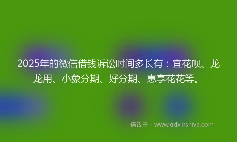 2025年的微信借钱诉讼时间多长有：宜花呗、龙龙用、小象分期、好分期、惠享花花等。