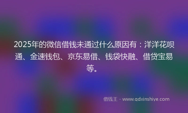 2025年的微信借钱未通过什么原因有：洋洋花呗通、金速钱包、京东易借、钱袋快融、借贷宝易等。