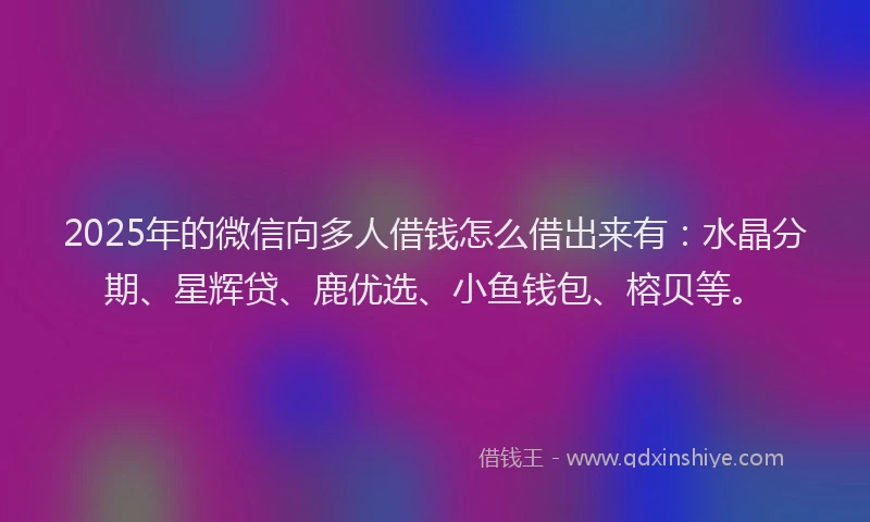 2025年的微信向多人借钱怎么借出来有：水晶分期、星辉贷、鹿优选、小鱼钱包、榕贝等。