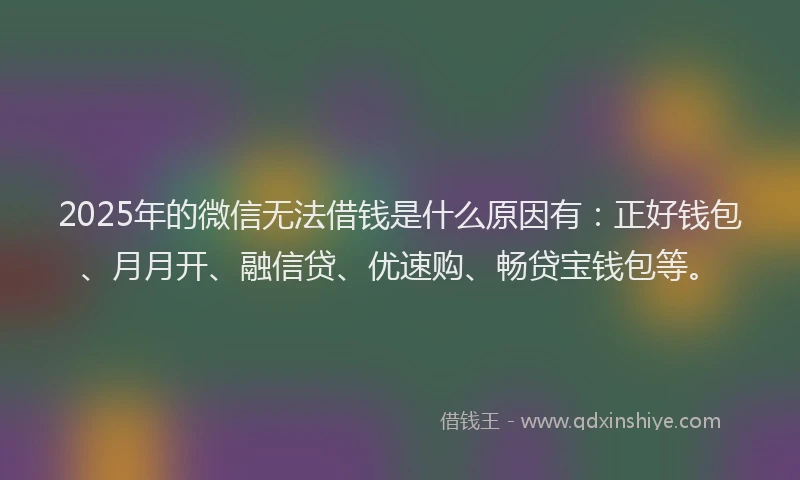 2025年的微信无法借钱是什么原因有：正好钱包、月月开、融信贷、优速购、畅贷宝钱包等。
