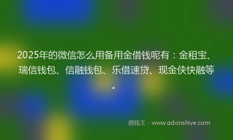 2025年的微信怎么用备用金借钱呢有：金租宝、瑞信钱包、信融钱包、乐借速贷、现金侠快融等。