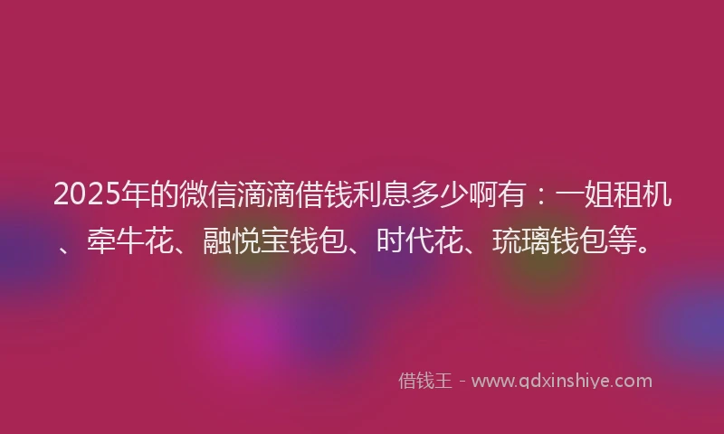 2025年的微信滴滴借钱利息多少啊有：一姐租机、牵牛花、融悦宝钱包、时代花、琉璃钱包等。