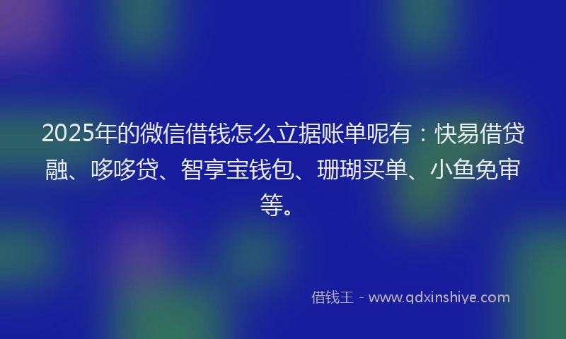 2025年的微信借钱怎么立据账单呢有：快易借贷融、哆哆贷、智享宝钱包、珊瑚买单、小鱼免审等。