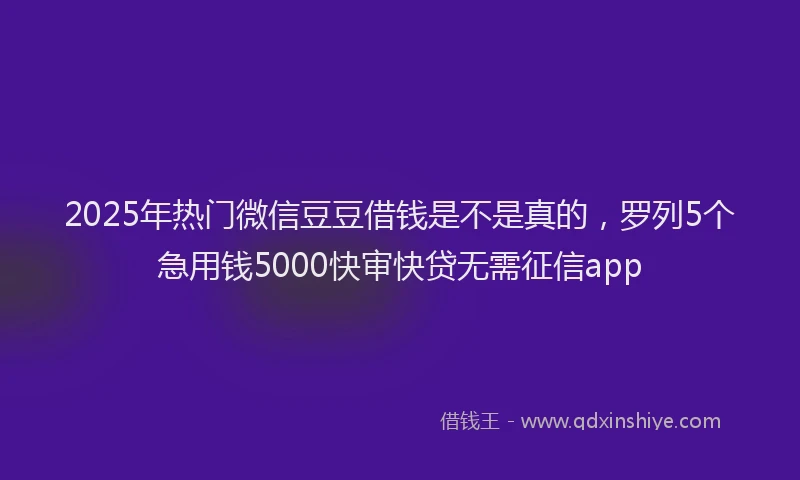 2025年热门微信豆豆借钱是不是真的，罗列5个急用钱5000快审快贷无需征信app