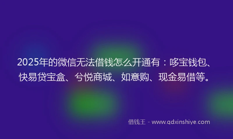 2025年的微信无法借钱怎么开通有：哆宝钱包、快易贷宝盒、兮悦商城、如意购、现金易借等。