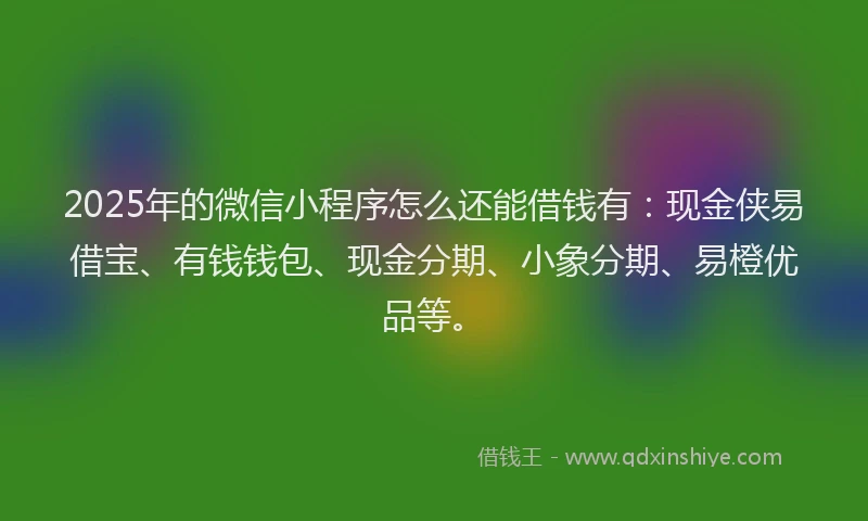 2025年的微信小程序怎么还能借钱有：现金侠易借宝、有钱钱包、现金分期、小象分期、易橙优品等。