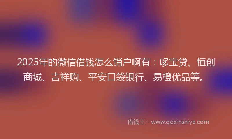 2025年的微信借钱怎么销户啊有：哆宝贷、恒创商城、吉祥购、平安口袋银行、易橙优品等。
