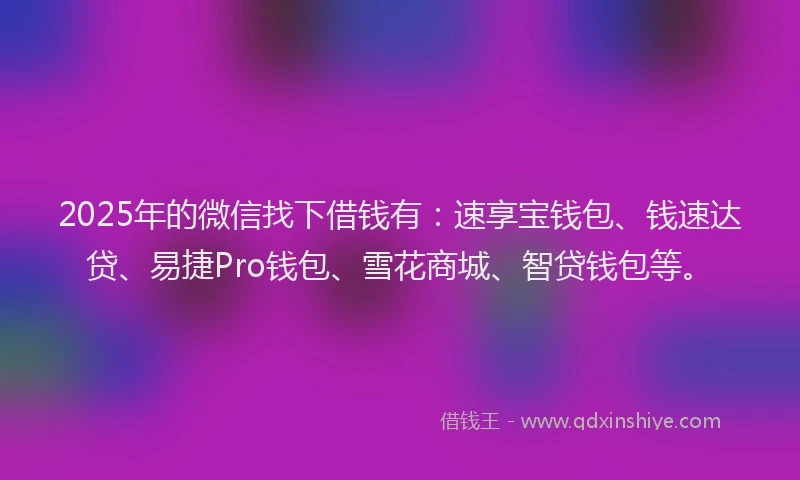 2025年的微信找下借钱有：速享宝钱包、钱速达贷、易捷Pro钱包、雪花商城、智贷钱包等。