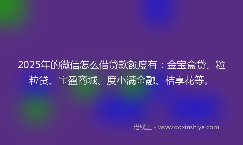 2025年的微信怎么借贷款额度有：金宝盒贷、粒粒贷、宝盈商城、度小满金融、桔享花等。
