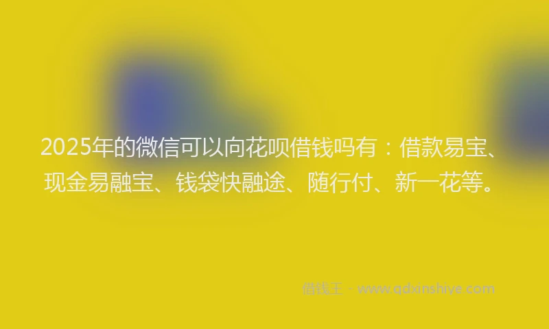 2025年的微信可以向花呗借钱吗有：借款易宝、现金易融宝、钱袋快融途、随行付、新一花等。