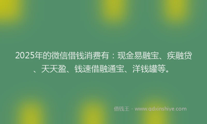 2025年的微信借钱消费有：现金易融宝、疾融贷、天天盈、钱速借融通宝、洋钱罐等。