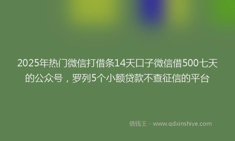 2025年热门微信打借条14天口子微信借500七天的公众号，罗列5个小额贷款不查征信的平台