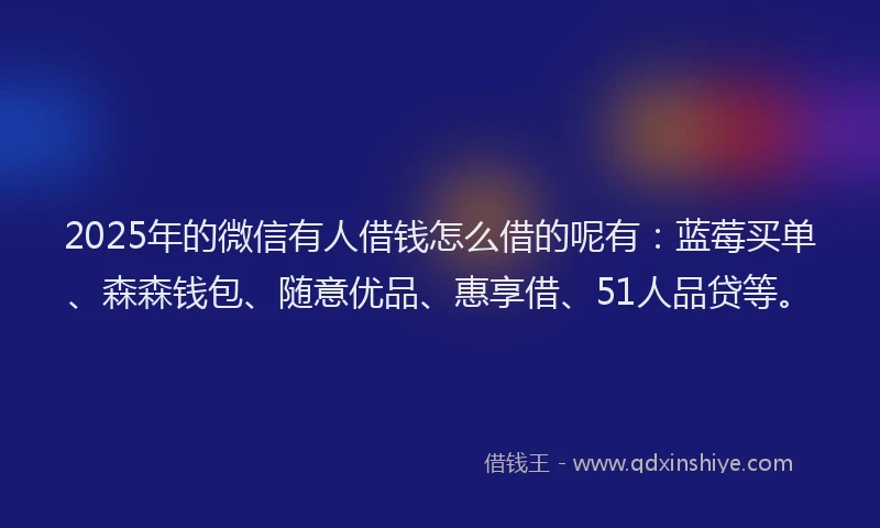 2025年的微信有人借钱怎么借的呢有：蓝莓买单、森森钱包、随意优品、惠享借、51人品贷等。