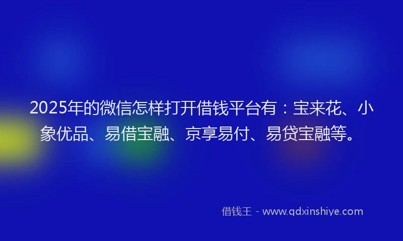 2025年的微信怎样打开借钱平台有：宝来花、小象优品、易借宝融、京享易付、易贷宝融等。