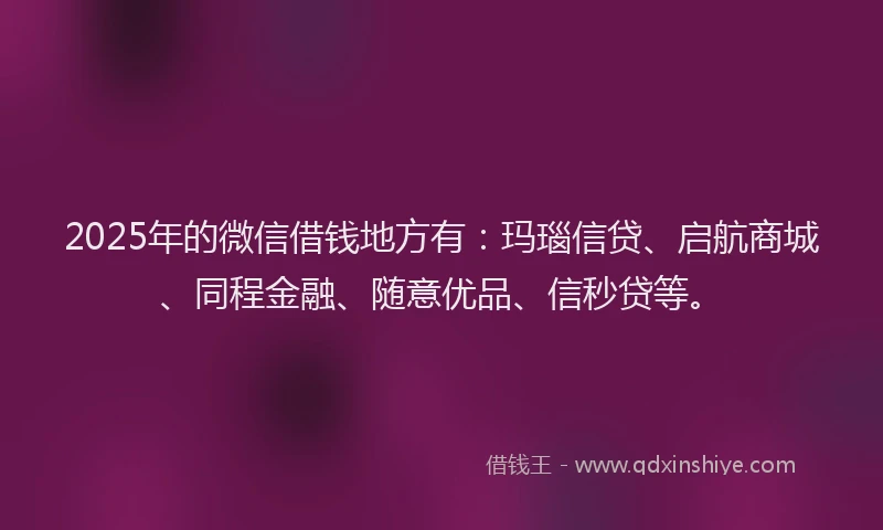 2025年的微信借钱地方有：玛瑙信贷、启航商城、同程金融、随意优品、信秒贷等。