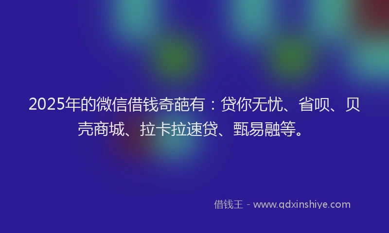 2025年的微信借钱奇葩有：贷你无忧、省呗、贝壳商城、拉卡拉速贷、甄易融等。