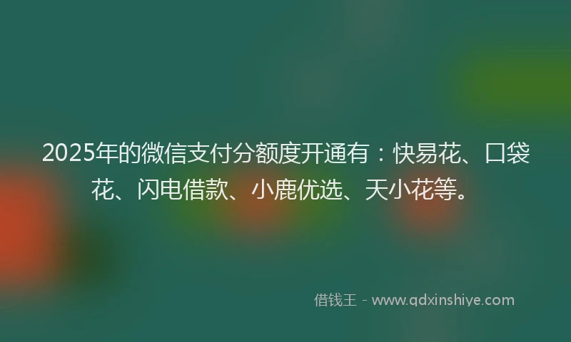 2025年的微信支付分额度开通有：快易花、口袋花、闪电借款、小鹿优选、天小花等。