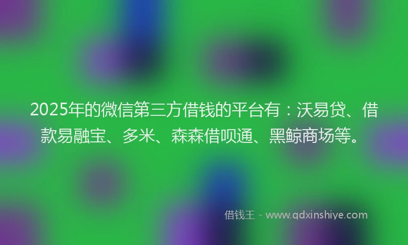 2025年的微信第三方借钱的平台有：沃易贷、借款易融宝、多米、森森借呗通、黑鲸商场等。