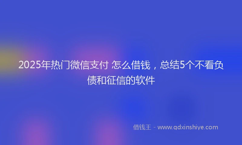 2025年热门微信支付 怎么借钱，总结5个不看负债和征信的软件