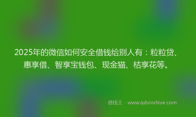 2025年的微信如何安全借钱给别人有：粒粒贷、惠享借、智享宝钱包、现金猫、桔享花等。