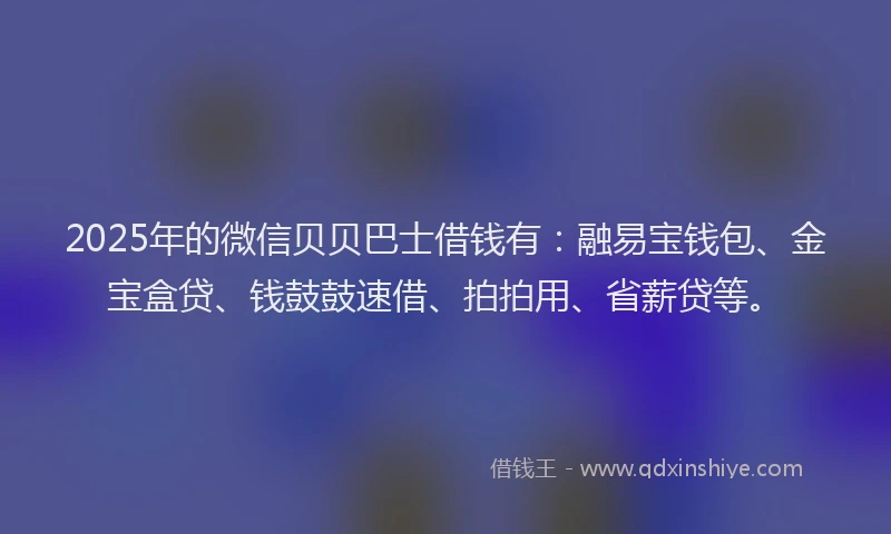 2025年的微信贝贝巴士借钱有：融易宝钱包、金宝盒贷、钱鼓鼓速借、拍拍用、省薪贷等。