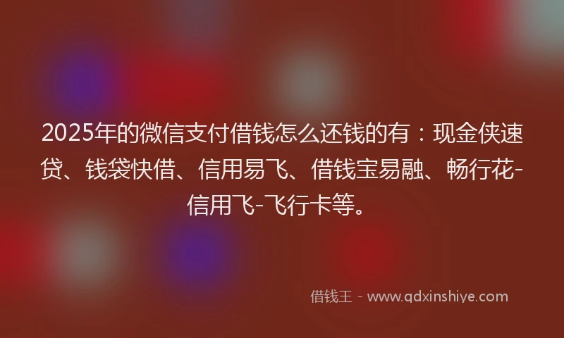 2025年的微信支付借钱怎么还钱的有：现金侠速贷、钱袋快借、信用易飞、借钱宝易融、畅行花-信用飞-飞行卡等。